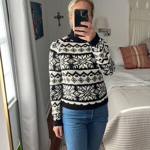 Ann Taylor Sweater‎ Womens Small Black White Fair Isle Mock Neck
